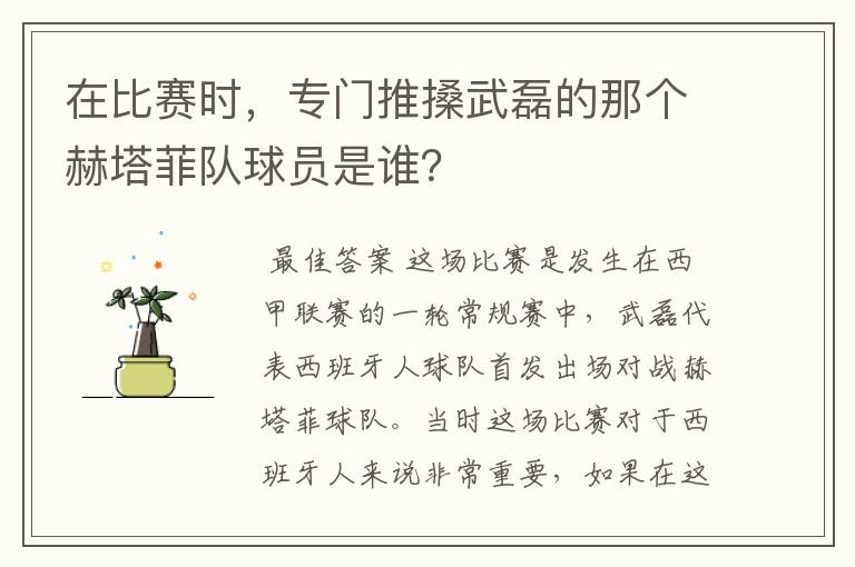 在比赛时,专门推搡武磊的那个赫塔菲队球员是谁?