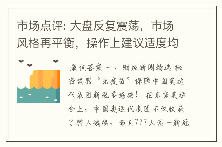 市场点评: 大盘反复震荡,市场风格再平衡,操作上建议适度均衡配置