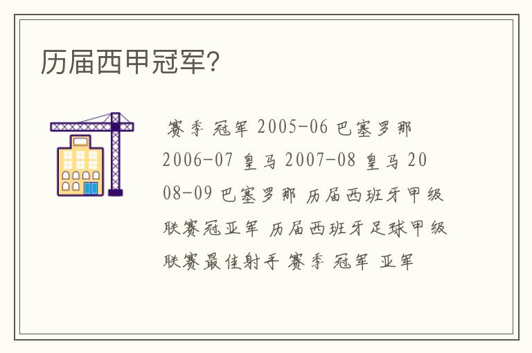历届西甲冠军?