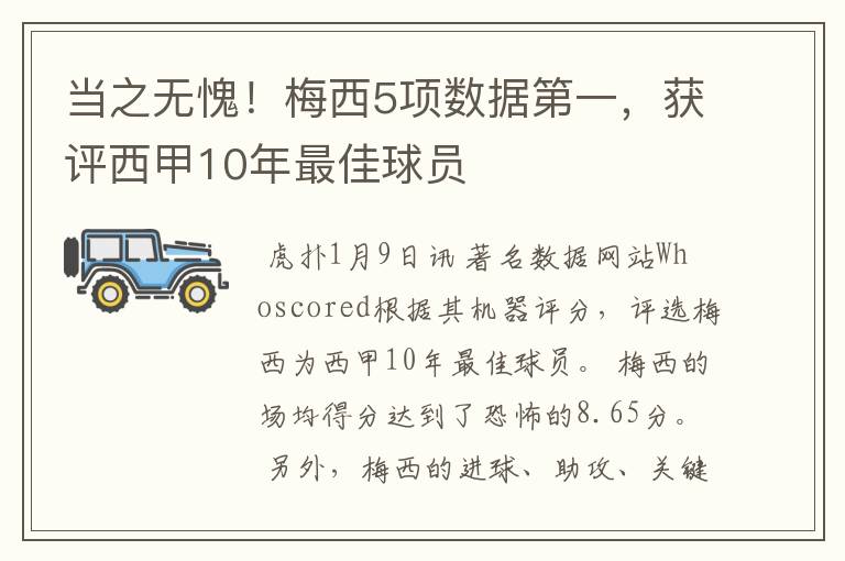 当之无愧!梅西5项数据第一,获评西甲10年最佳球员