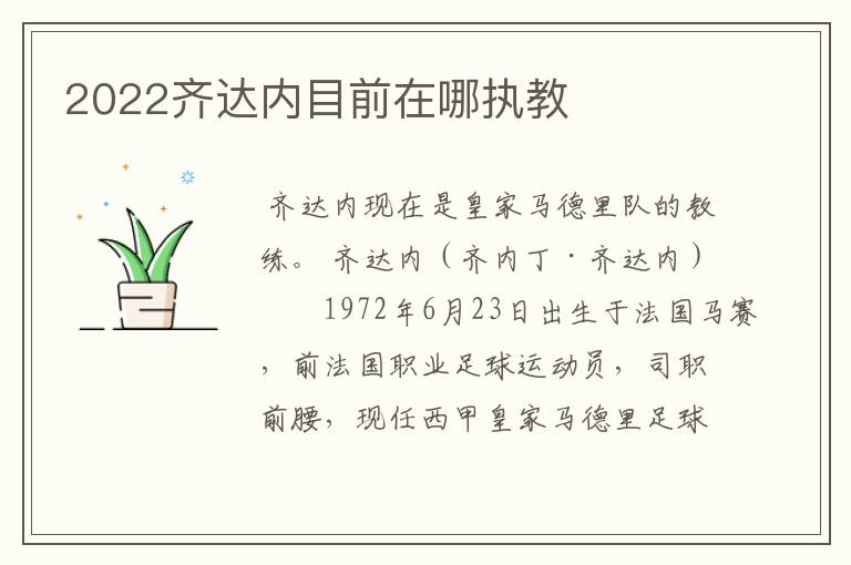 2022齐达内目前在哪执教