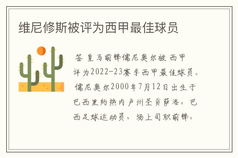 维尼修斯被评为西甲最佳球员