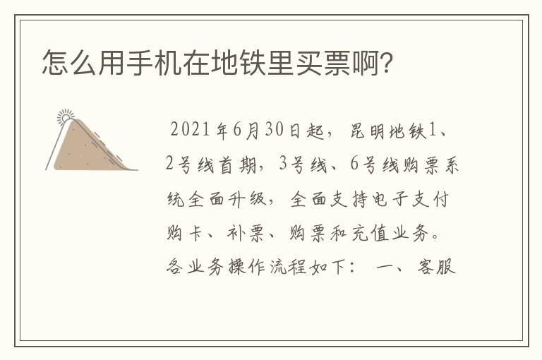 怎么用手机在地铁里买票啊?