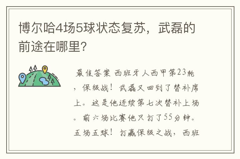 博尔哈4场5球状态复苏,武磊的前途在哪里?