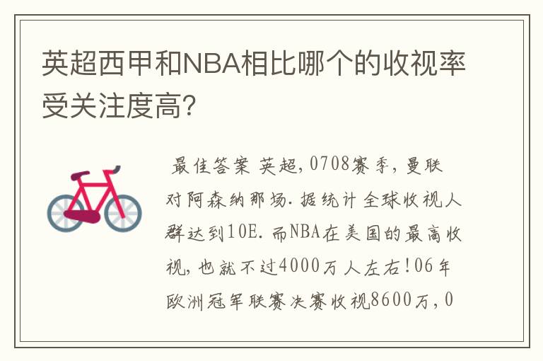 英超西甲和NBA相比哪个的收视率受关注度高?