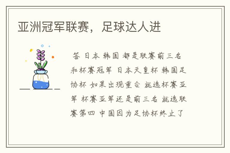 亚洲冠军联赛,足球达人进