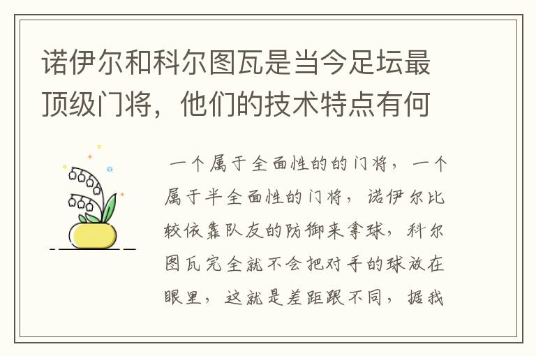 诺伊尔和科尔图瓦是当今足坛最顶级门将,他们的技术特点有何不同?