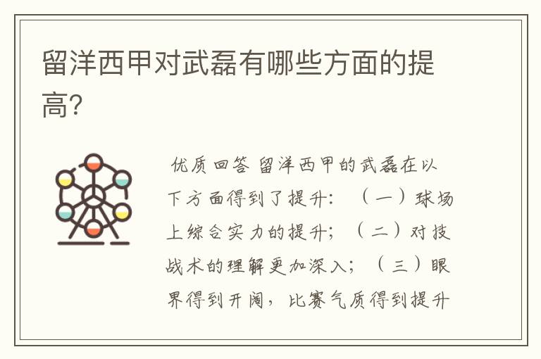留洋西甲对武磊有哪些方面的提高?