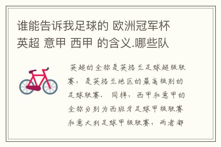 谁能告诉我足球的 欧洲冠军杯 英超 意甲 西甲 的含义.哪些队 怎么进行比赛的.