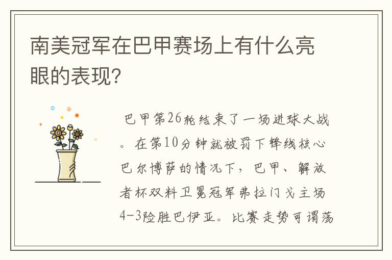 南美冠军在巴甲赛场上有什么亮眼的表现?