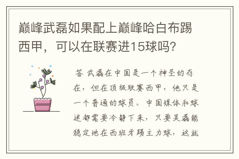 巅峰武磊如果配上巅峰哈白布踢西甲,可以在联赛进15球吗?