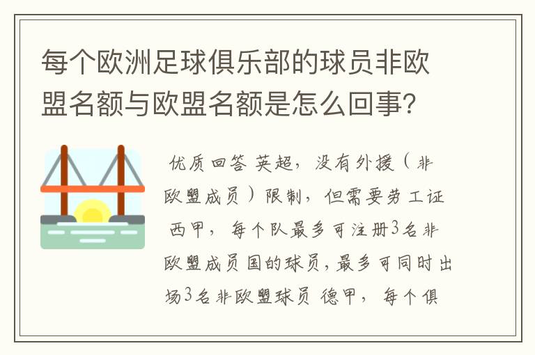 每个欧洲足球俱乐部的球员非欧盟名额与欧盟名额是怎么回事?