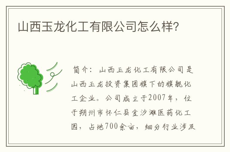 山西玉龙化工有限公司怎么样?
