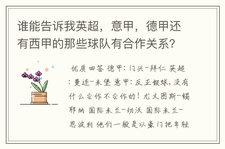 谁能告诉我英超,意甲,德甲还有西甲的那些球队有合作关系?