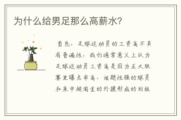 为什么给男足那么高薪水?