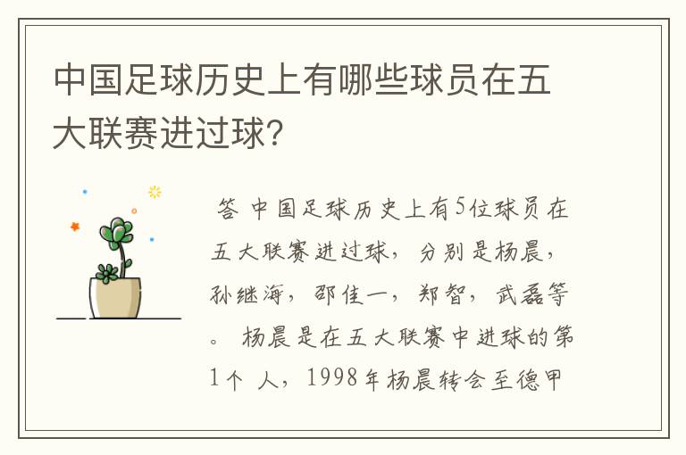中国足球历史上有哪些球员在五大联赛进过球?