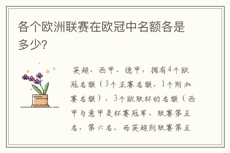 各个欧洲联赛在欧冠中名额各是多少?