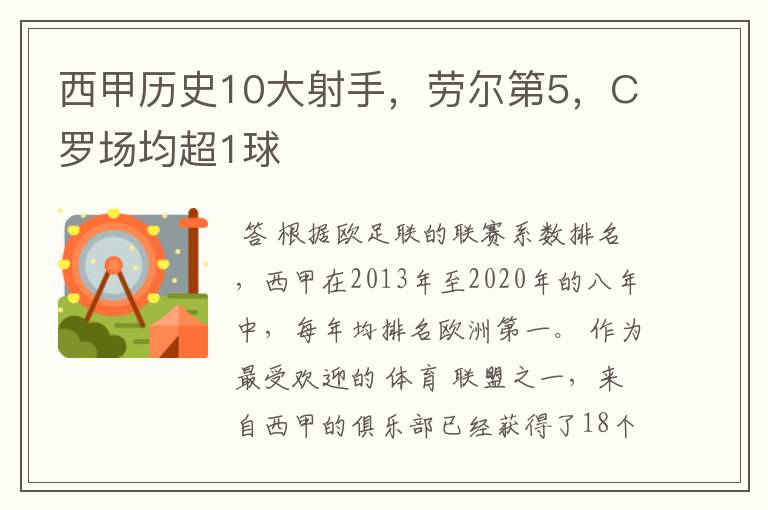 西甲历史10大射手,劳尔第5,C罗场均超1球