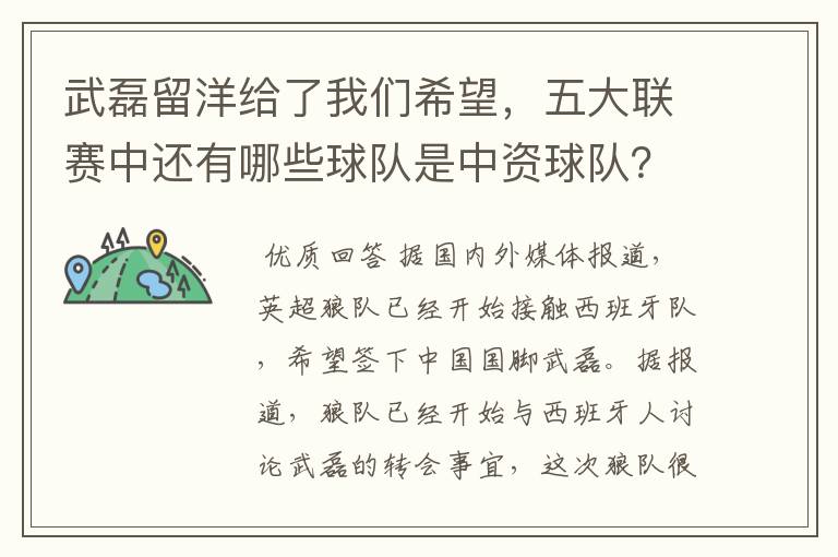 武磊留洋给了我们希望,五大联赛中还有哪些球队是中资球队?