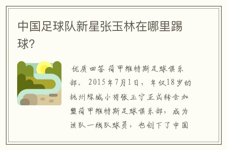 中国足球队新星张玉林在哪里踢球?