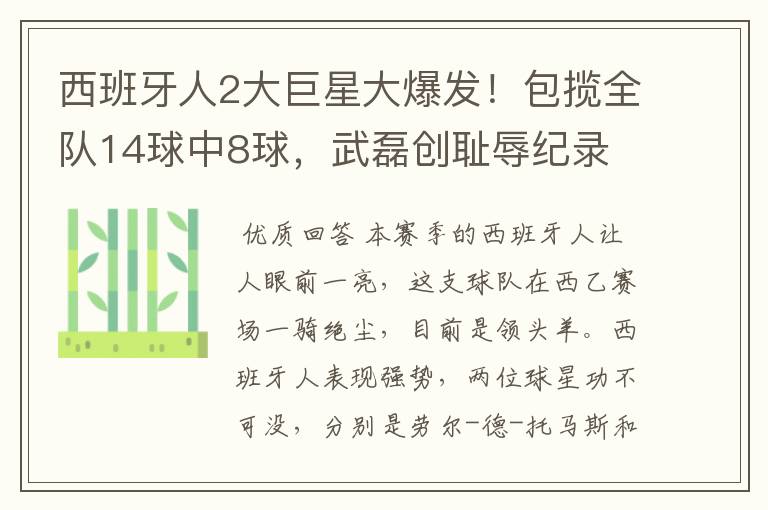 西班牙人2大巨星大爆发!包揽全队14球中8球,武磊创耻辱纪录