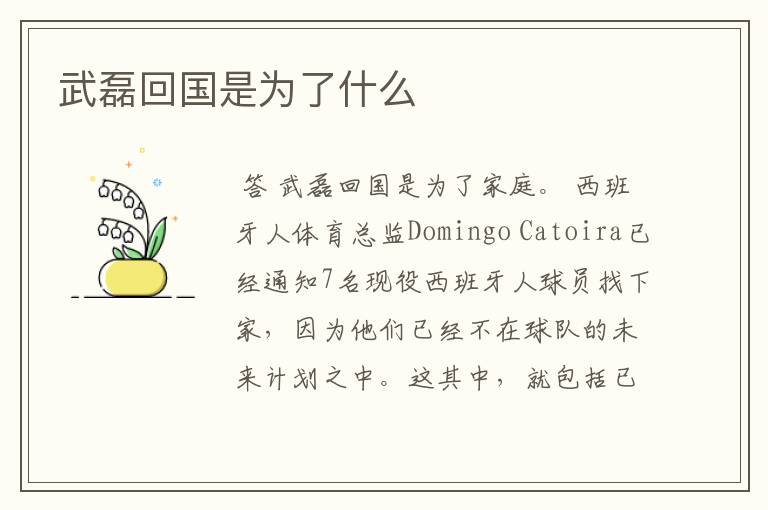 武磊回国是为了什么
