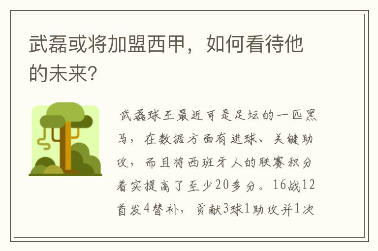 武磊或将加盟西甲,如何看待他的未来?