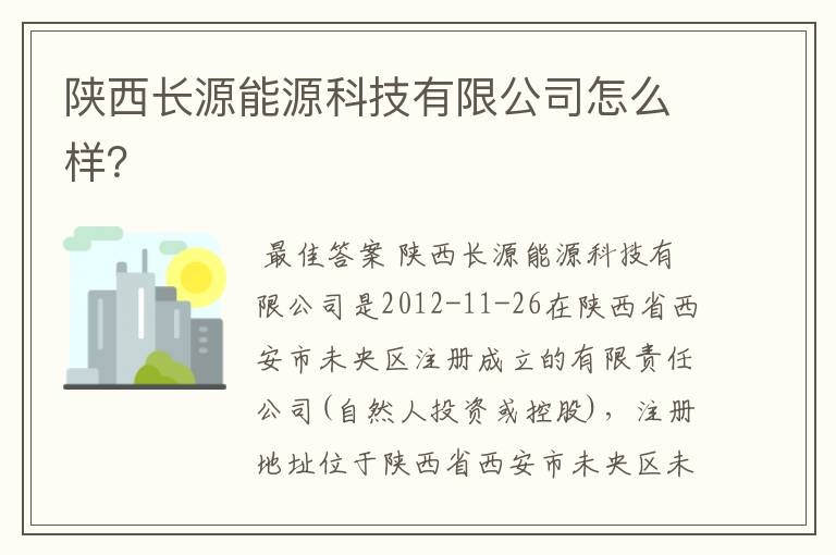 陕西长源能源科技有限公司怎么样?