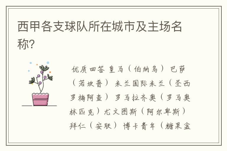 西甲各支球队所在城市及主场名称?