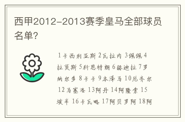 西甲2012-2013赛季皇马全部球员名单?