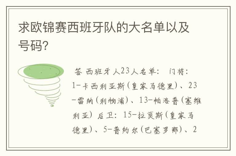 求欧锦赛西班牙队的大名单以及号码?