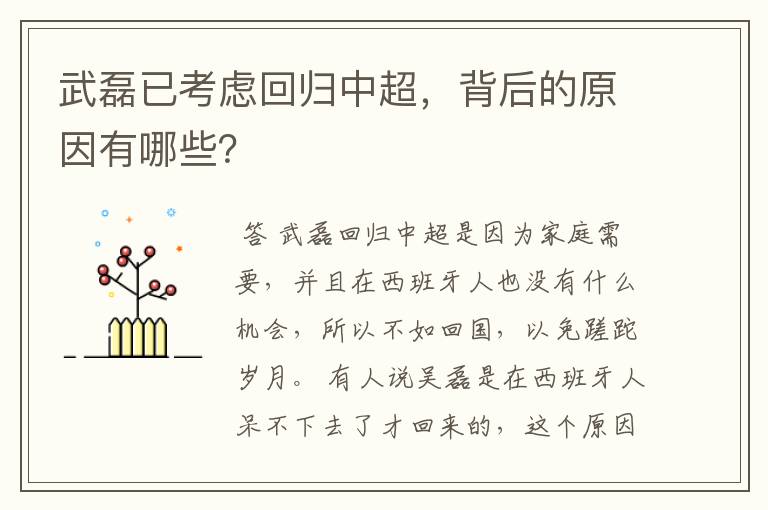 武磊已考虑回归中超,背后的原因有哪些?