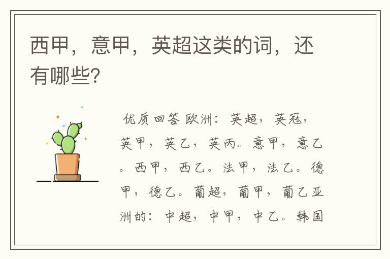 西甲，意甲，英超这类的词，还有哪些？