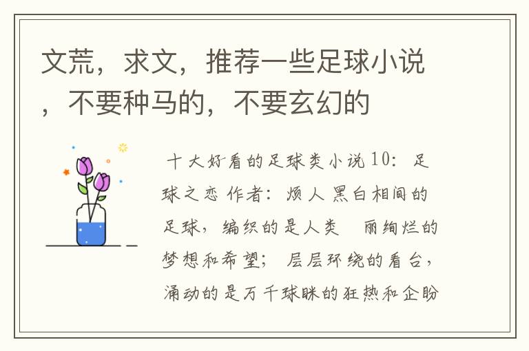 文荒,求文,推荐一些足球小说,不要种马的,不要玄幻的