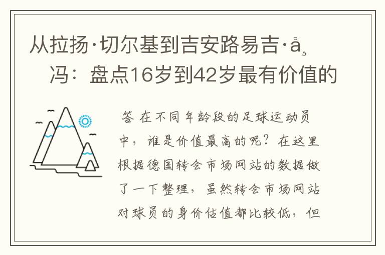 从拉扬·切尔基到吉安路易吉·布冯:盘点16岁到42岁最有价值的球员