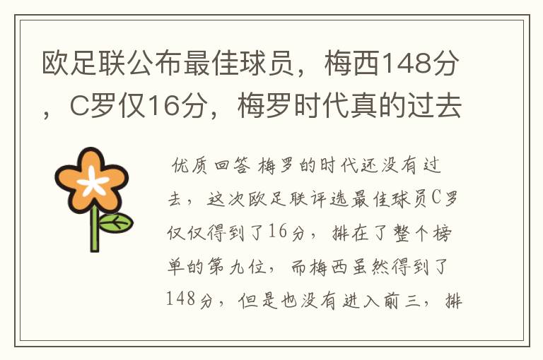 欧足联公布最佳球员,梅西148分,C罗仅16分,梅罗时代真的过去了吗?