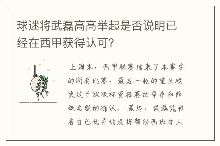 球迷将武磊高高举起是否说明已经在西甲获得认可?