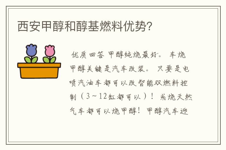 西安甲醇和醇基燃料优势?
