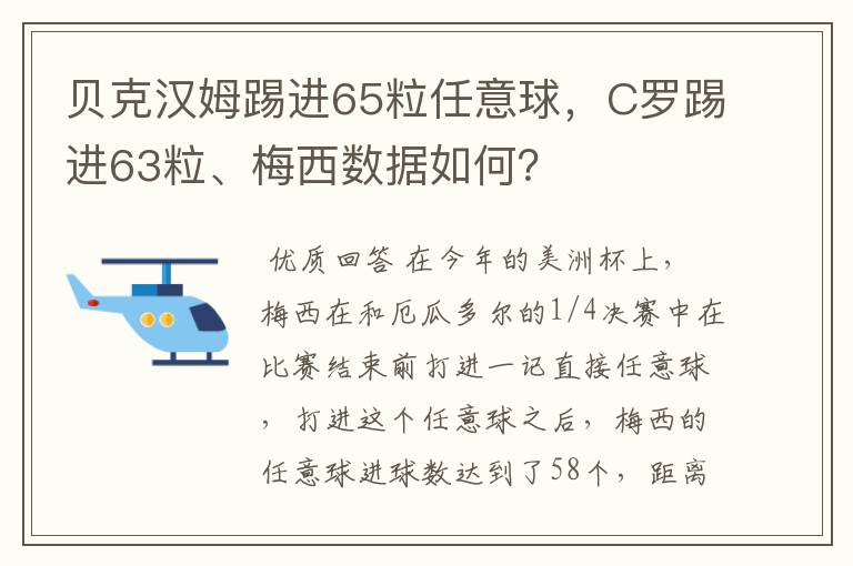 贝克汉姆踢进65粒任意球,C罗踢进63粒、梅西数据如何?