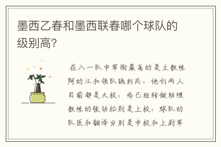 墨西乙春和墨西联春哪个球队的级别高?