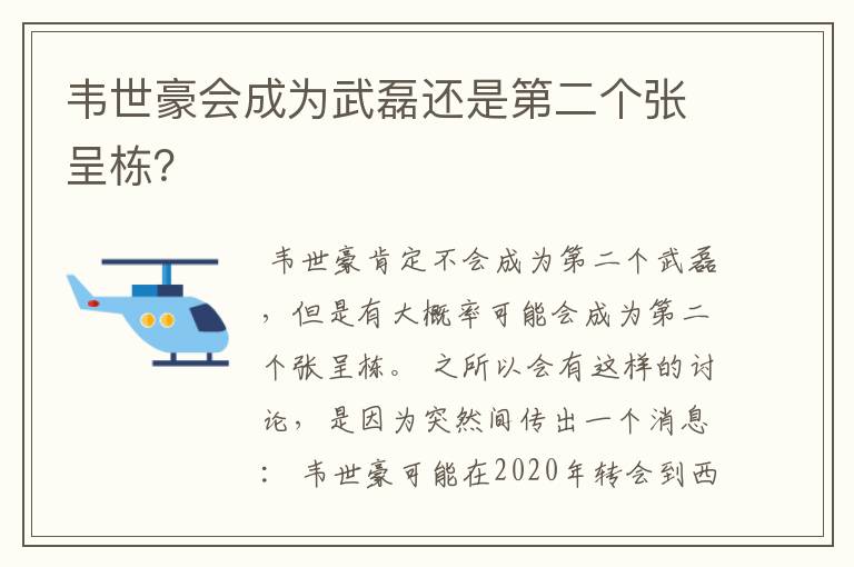 韦世豪会成为武磊还是第二个张呈栋?
