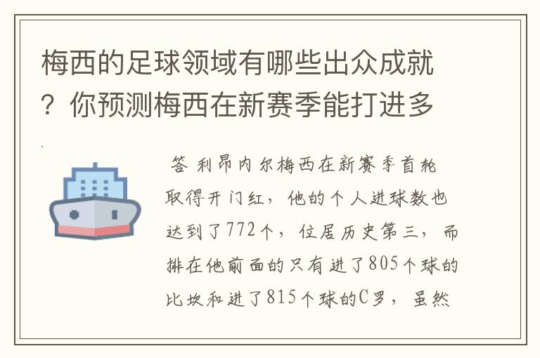 梅西的足球领域有哪些出众成就？你预测梅西在新赛季能打进多少进球呢？
