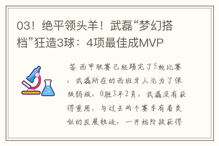 03!绝平领头羊!武磊“梦幻搭档”狂造3球:4项最佳成MVP