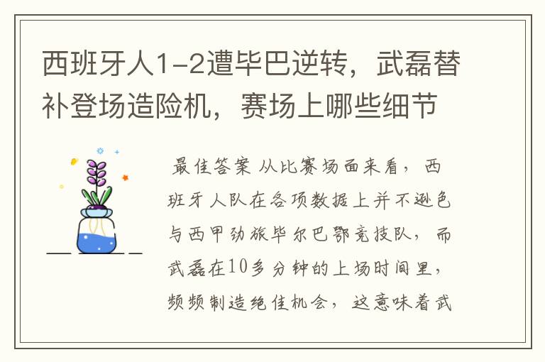 西班牙人1-2遭毕巴逆转,武磊替补登场造险机,赛场上哪些细节值得关注?
