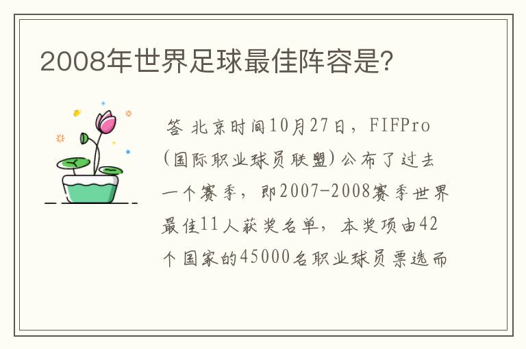 2008年世界足球最佳阵容是?