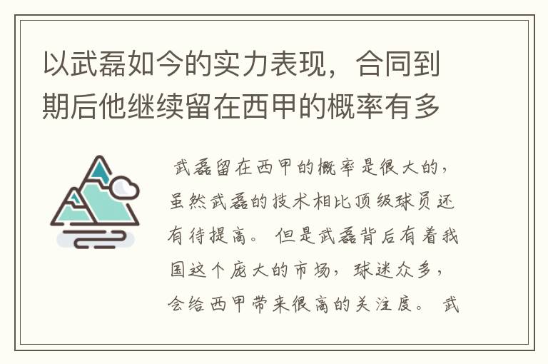 以武磊如今的实力表现,合同到期后他继续留在西甲的概率有多高?