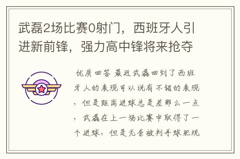 武磊2场比赛0射门,西班牙人引进新前锋,强力高中锋将来抢夺位置