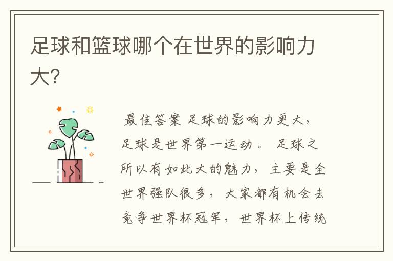 足球和篮球哪个在世界的影响力大?