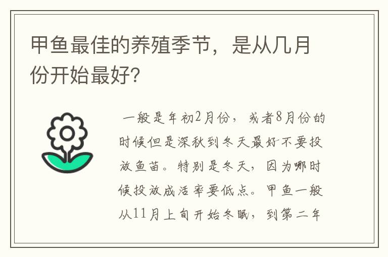 甲鱼最佳的养殖季节,是从几月份开始最好?