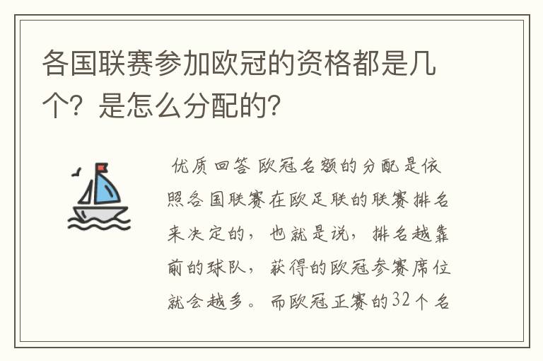 各国联赛参加欧冠的资格都是几个?是怎么分配的?